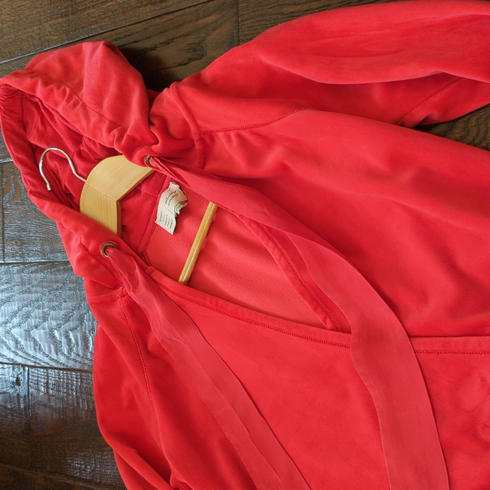 ANTHRO I Red Velour Cross-Over Wrap Front Hoodie Top by Saturday Sunday, S - Picture 1 of 16